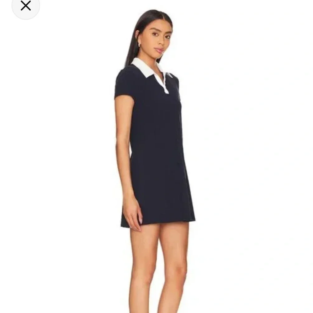 Splits59 Polo Airweight Dress in Indigo Dark Blue with White Contrast Collar - Picture 2 of 5